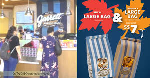 Featured image for Garrett Popcorn S’pore offering the 2nd Large Bag for just S$7 when you buy 1 Large Bag till 31 Aug 2023