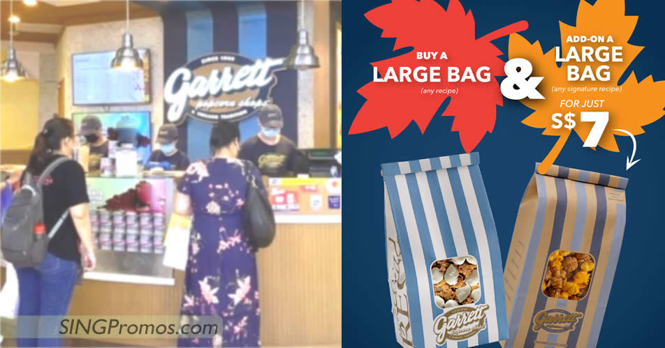 Featured image for Garrett Popcorn S'pore selling the 2nd Large Bag for just S$7 when you buy 1 Large Bag till 7 Jul 2024