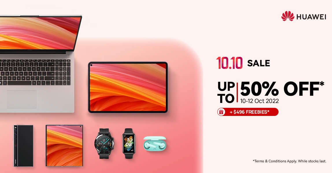 Featured image for HUAWEI S'pore celebrates 10.10 with deals of up to 50% off and exclusive in-store promotions from 10 - 12 Oct 2022