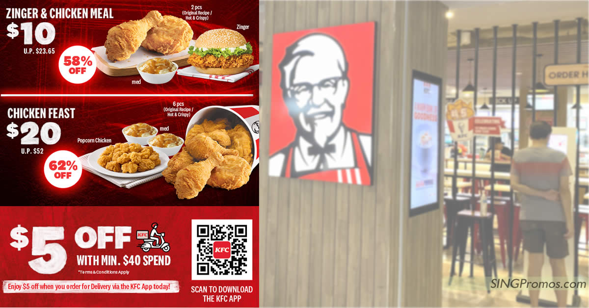 Featured image for KFC Delivery S'pore has $10 Chicken & Zinger Meal, $20 Chicken Feast and more deals till 12 Oct 2022