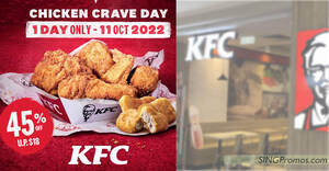 Featured image for KFC S’pore offering 4pcs of Crispy Chicken and 3 golden nuggets for just $9.90 on 11 Oct 2022