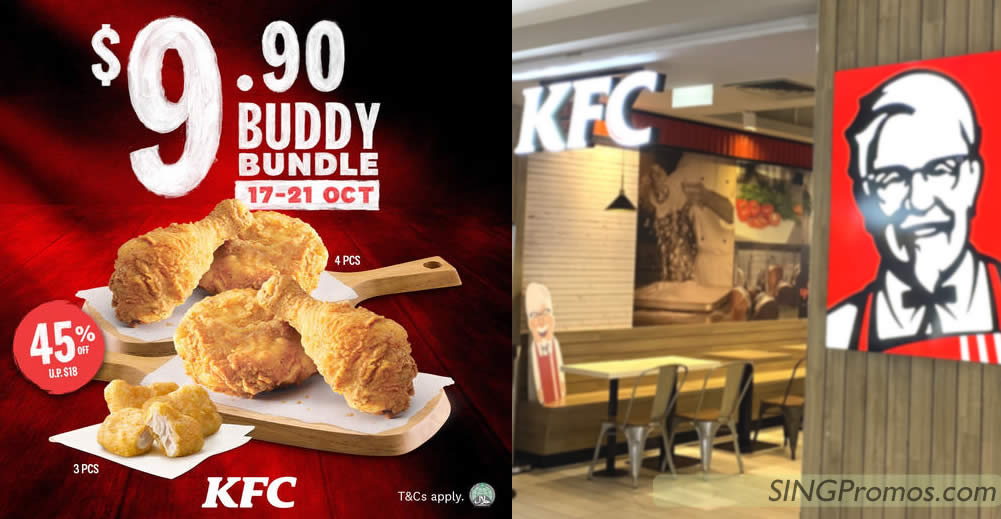 Featured image for KFC S'pore offering 4pcs chicken and 3pcs nuggets Buddy Bundle at only S$9.90 from 17 - 21 Oct 2022