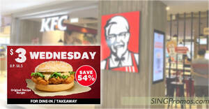 Featured image for KFC S’pore offering $3 Original Recipe Burgers on Wednesdays till October 26, 2022