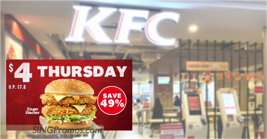 Featured image for KFC S'pore offering $4 Zinger Stacker on Thursdays till October 27, 2022
