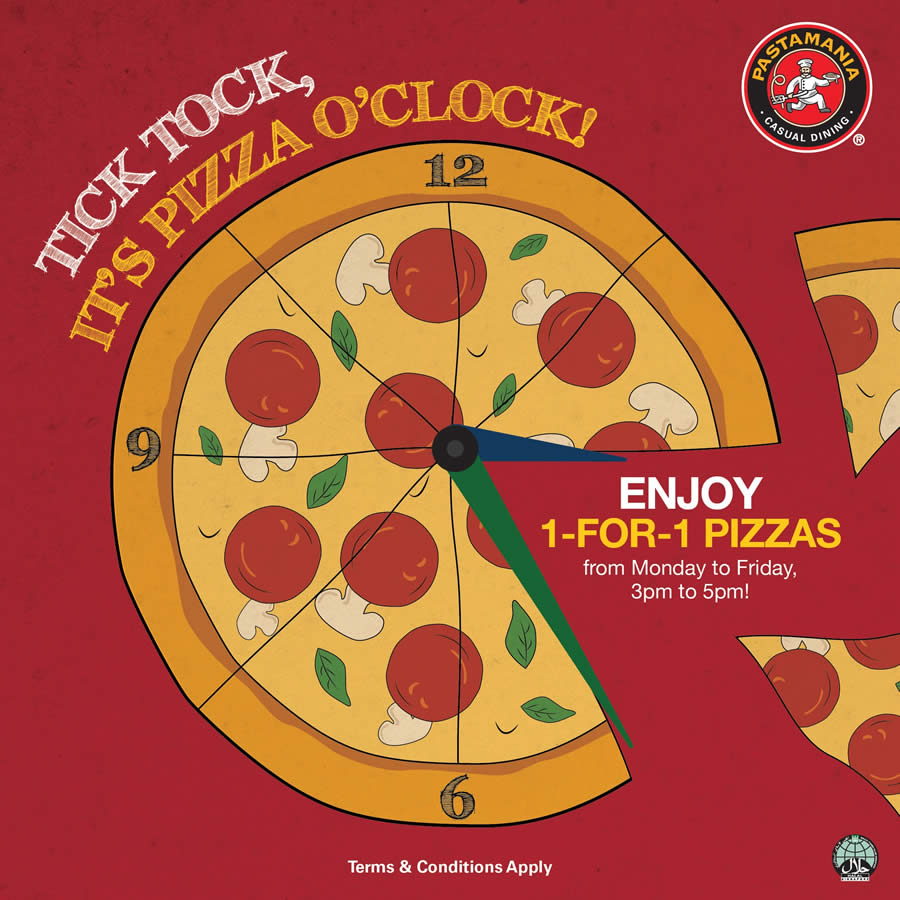 Lobang: PastaMania offering 1-for-1 pizzas on weekdays 3pm to 5pm daily till 31 Oct 2022 - 21