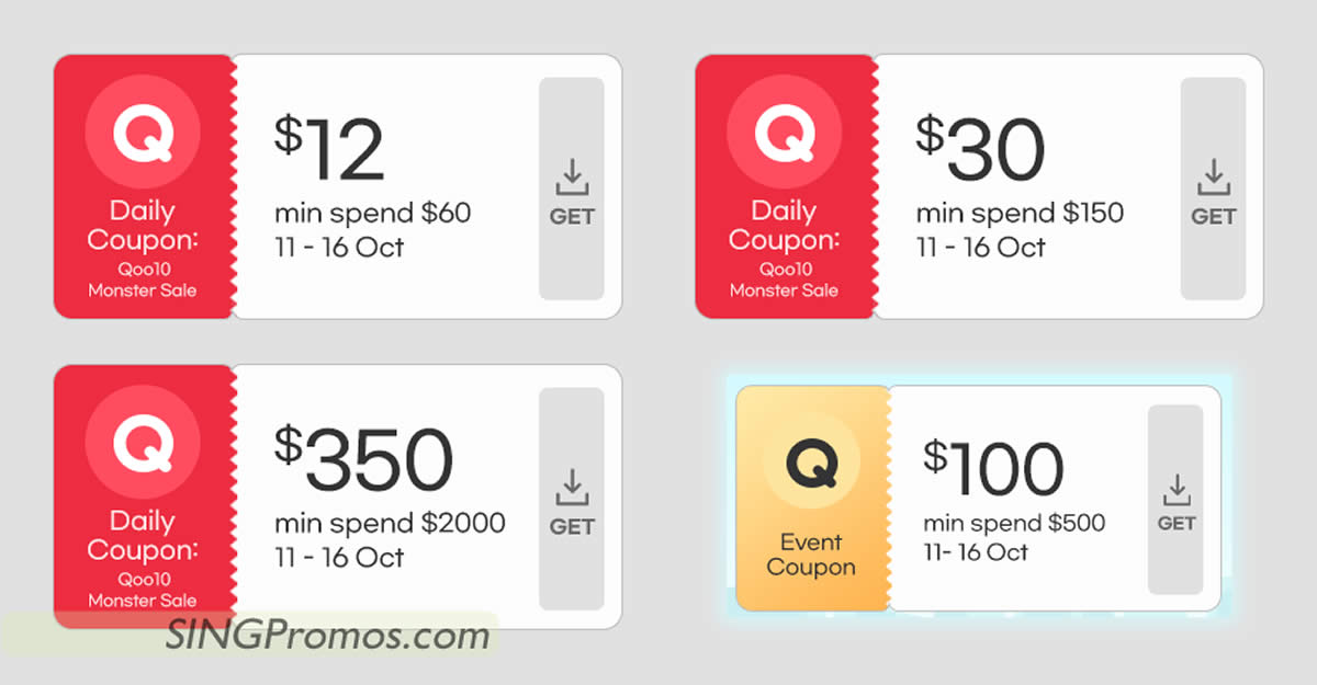 Featured image for Qoo10 S'pore offering free $12, $30, $100, $350 cart coupons till 16 Oct 2022