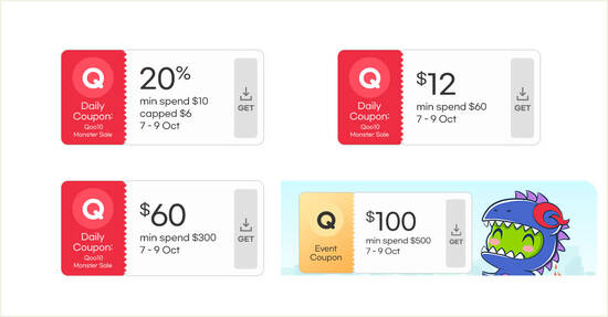 Qoo10 S’pore offering free 20%, $12, $60, $100 cart coupons till 9 Oct 2022