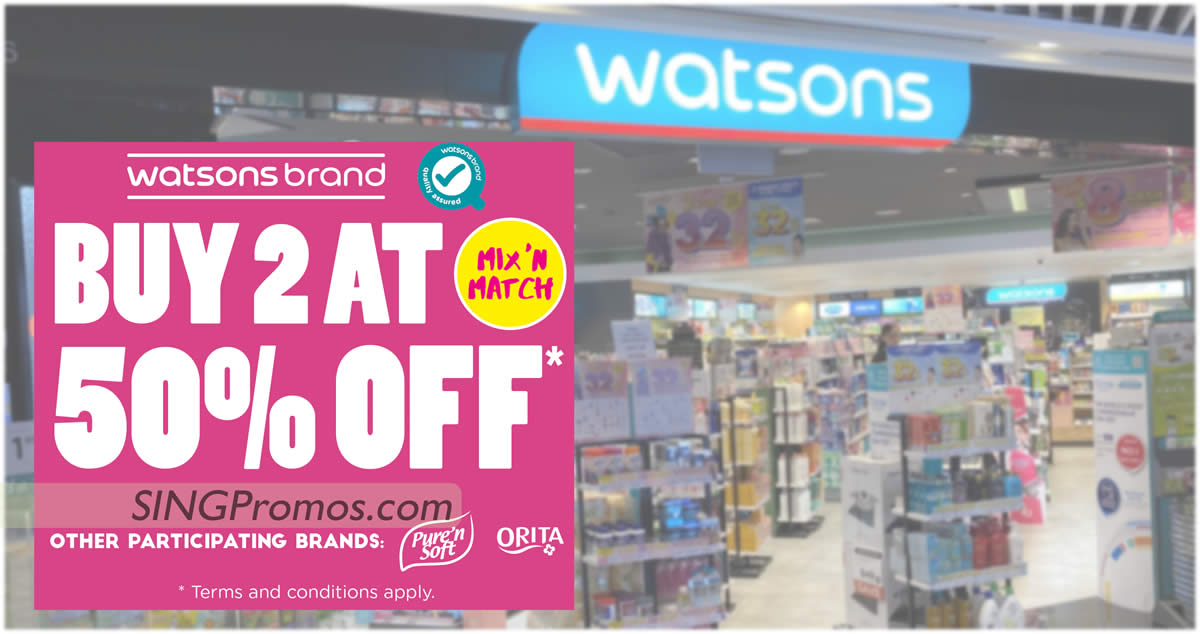 Featured image for Watsons S'pore offering 50% OFF when you buy two Watsons, Pure 'n Soft and Orita products till 20 Nov 2022