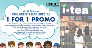 Featured image for (EXPIRED) iTea offering 1-for-1 drinks for children under 18 years old from 6 – 8 Oct 2022