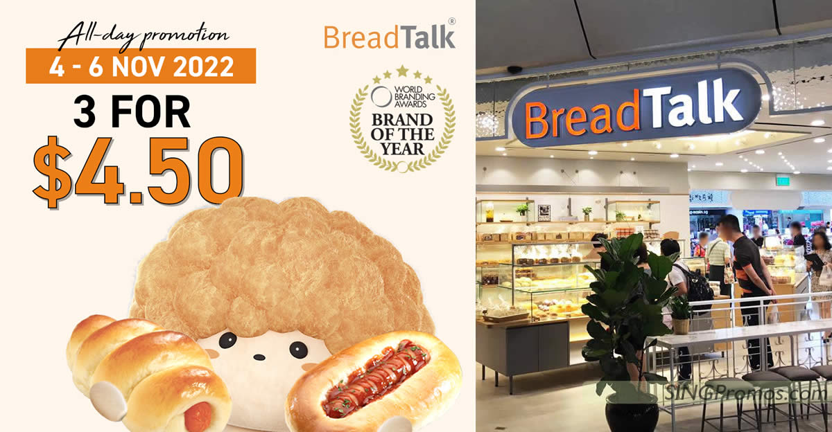 Featured image for BreadTalk S'pore offering Sausage buns at 3-for-$4.50 all-day till 6 Nov 2022