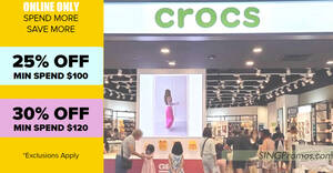 Featured image for Crocs S’pore offering 25% off $100 orders at online store till 9 Dec 2022