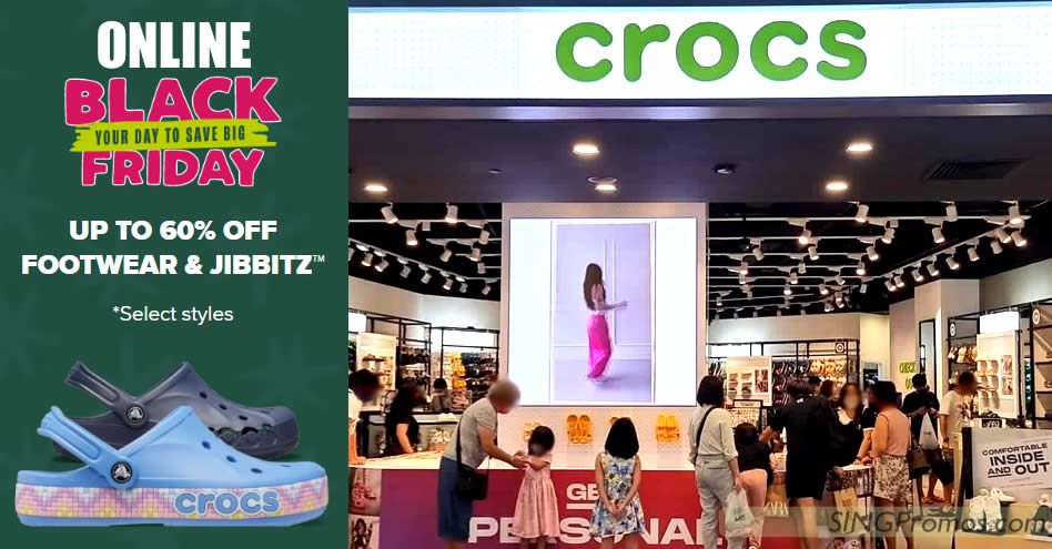 Featured image for Crocs S'pore offering up to 60% off footwear in Black Friday x Cyber Monday online promo till 27 Nov 2022