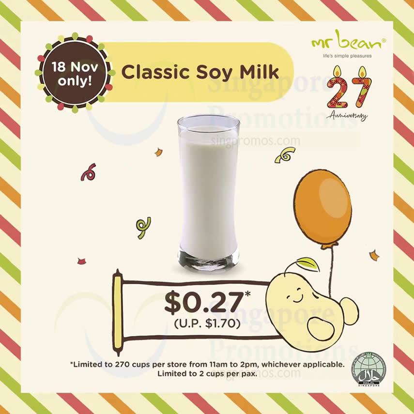 Lobang: Mr Bean offering $0.27 Classic Soy Milk (U.P. $1.70), 2 pancakes @ $2.70 (U.P. $4.40) and more on 18 Nov 2022 - 14