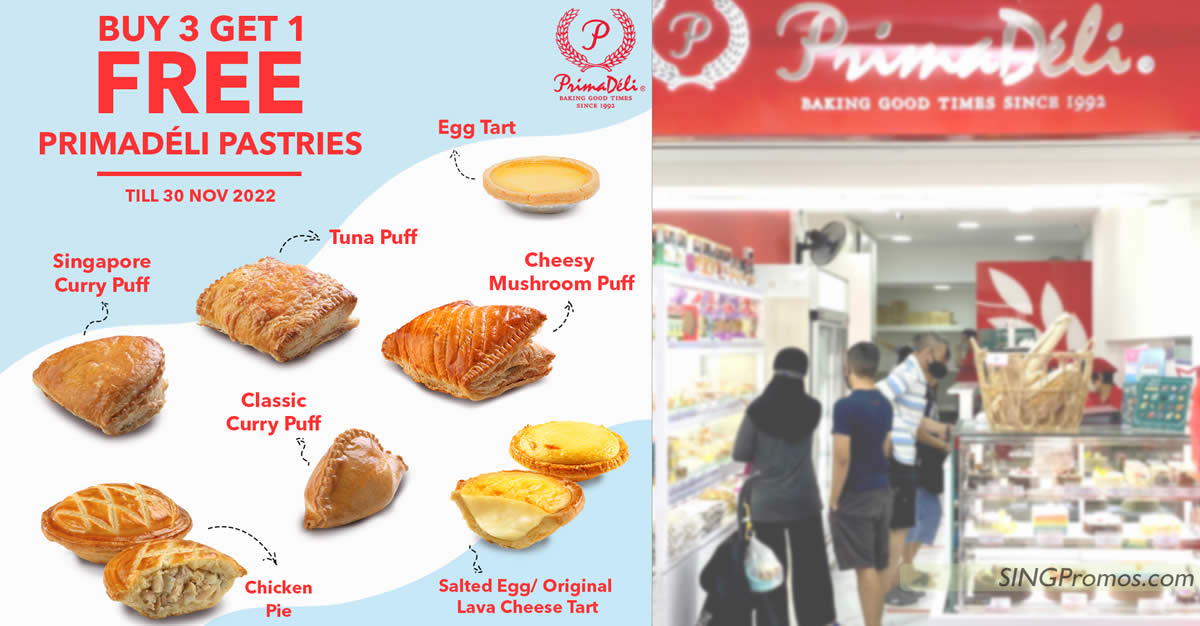 Featured image for Prima Deli is offering Buy-3-Get-1-Free pastries at all outlets islandwide till 30 Nov 2022