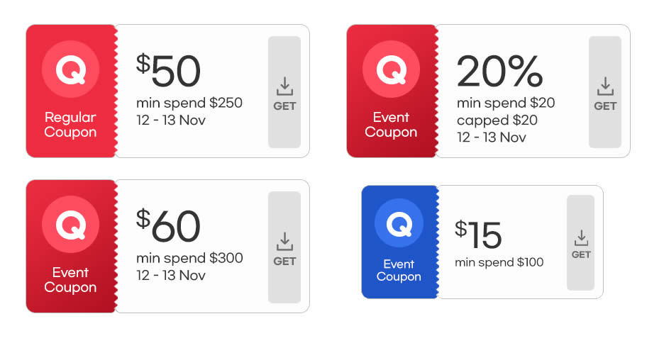 Featured image for Qoo10 S'pore offers $50, 20%, $60 & $15 cart coupons till 13 Nov 2022