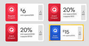 Featured image for Qoo10 S’pore offers $6, 20%, 20% & $15 cart coupons from 19 Nov 2022