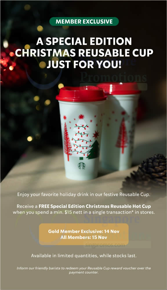 Lobang: Starbucks S’pore giving away free Special Edition Christmas Reusable Cup when you spend $15 from 15 Nov 2022 - 10