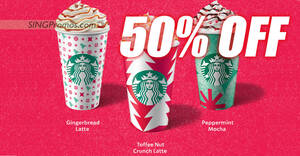 Featured image for Starbucks offering 50% off any Christmas beverage of any size on 1 December 2022, 5pm – 7pm at S’pore stores