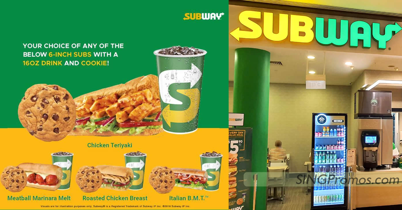Featured image for Subway S'pore selling 6-inch sub with 16oz drink and cookie deal for S$4.99 redeemable till 31 Jan 2023
