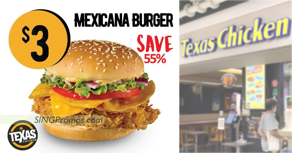 Featured image for Texas Chicken S'pore offering $3 Mexicana Burger on Tuesday, 1 Nov 2022