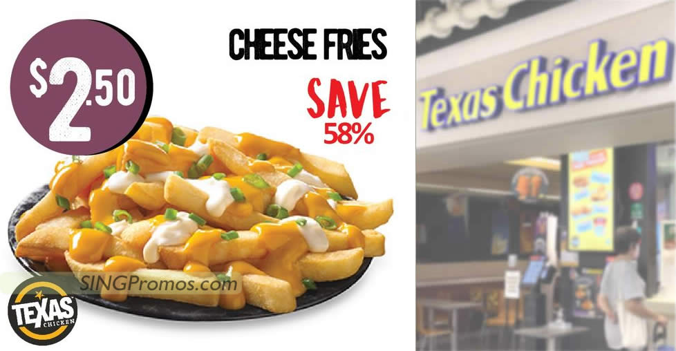Featured image for Texas Chicken S'pore offering $2.50 Cheese Fries (58% off) on Thu, 19 Jan 2023