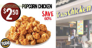 Featured image for Texas Chicken S’pore offering $2.50 Popcorn Chicken (60% off) on Wed, 11 Jan 2023