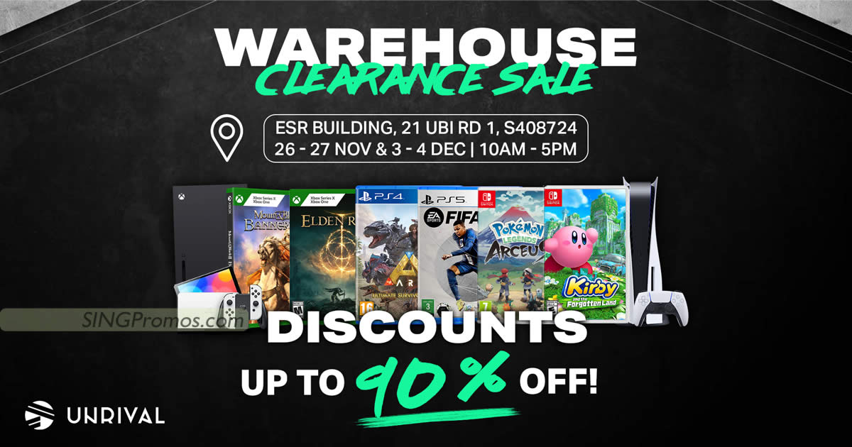 Featured image for Unrival Video Games Warehouse Sale from 26 Nov - 4 Dec 2022 (Sat - Sun)