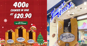 Featured image for Famous Amos S’pore is selling 400g cookies at S$20.90 (U.P. $23.90) from 1 Dec 2022