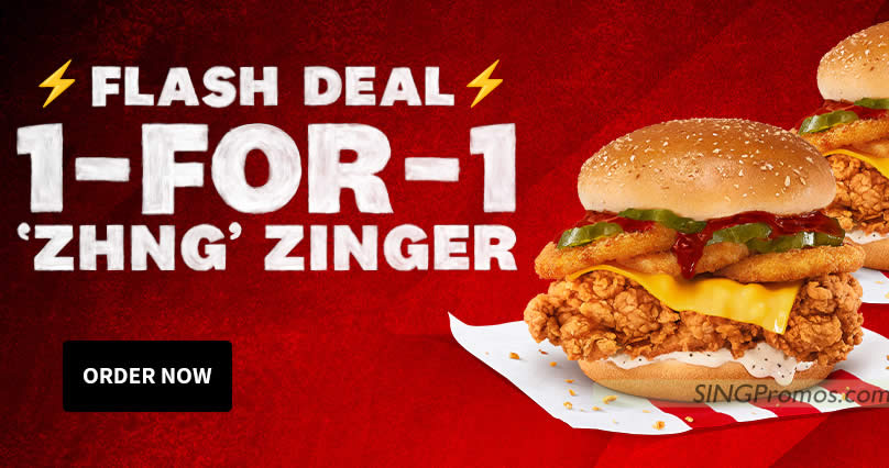 Featured image for KFC S'pore offering 1-for-1 'Zhng' Zinger for dine-in, takeaway and delivery orders till 20 Dec 2022