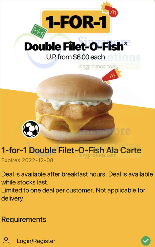 McDonald’s S’pore has 1for1 Double FiletOFish Burger deal on