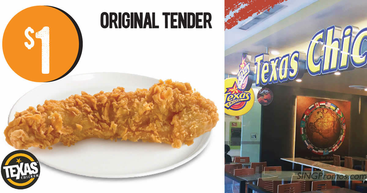 Featured image for Texas Chicken S'pore offering $1 Original Tender (50% off) on Thursday, 5 Jan 2023