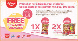Featured image for Colgate S’pore lets you redeem free New Moon abalone when you spend $60 till 31 Jan 2023