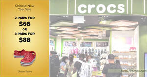 Featured image for Crocs S’pore CNY sale offers 2 Pairs for $66; 3 Pairs for $88; 28% Off Select Jibbitz™ online till 17 Jan 2023