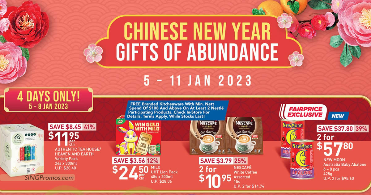 Featured image for Fairprice CNY Offers till 11 Jan: New Moon, Golden Chef, A1, Skylight abalone offers and more