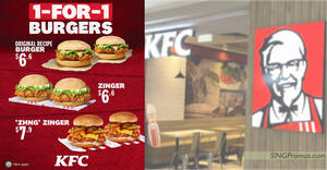 Featured image for KFC S’pore offering 1-for-1 Zinger, Original Recipe Burger and ‘Zhng’ Zinger from 3 – 6 Jan 2023