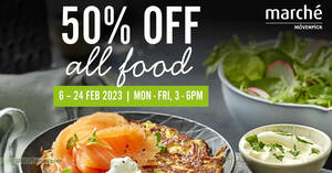 Featured image for Marché Mövenpick offering 50% off all food items at 3 outlets on weekdays till 24 Feb 2023