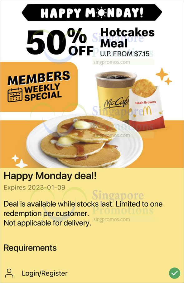 Lobang: McDonald’s S’pore App has a 50% off Hotcakes Meal breakfast deal on Monday, 9 Jan 2023 - 12