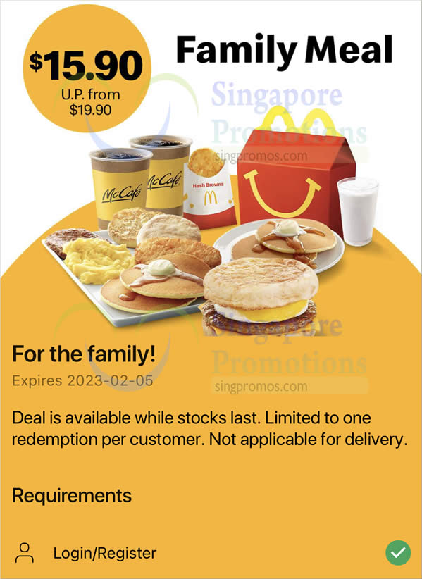 Lobang: McDonald’s S’pore App has a S$15.90 (usual from S$19.90) Breakfast Family Meal deal till 5 Feb 2023 - 11