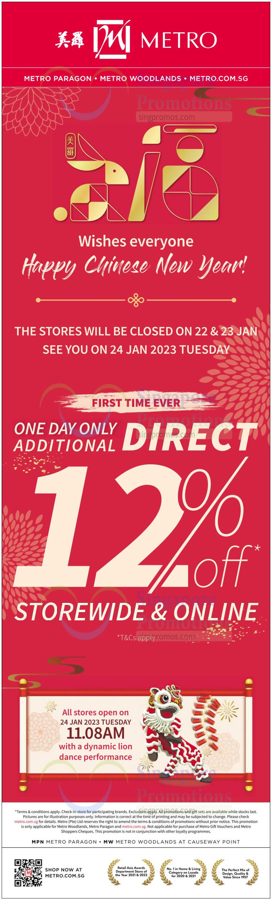 Lobang: Metro offering 12% off storewide for one-day only on Tuesday, 24 Jan 2023 - 11