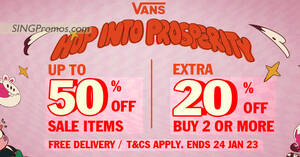 Featured image for Vans S’pore offering up to 50% off sale items, extra 20% off two or more selected items CNY sale till 24 Jan 2023