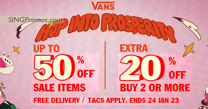 Featured image for Vans S'pore offering up to 50% off sale items, extra 20% off two or more selected items CNY sale till 24 Jan 2023