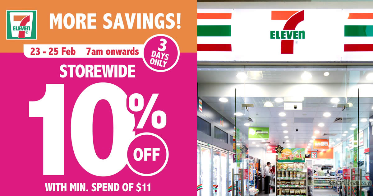 Featured image for 7-Eleven S'pore is offering 10% off purchases and up to 50% off in-store promotion till 25 Feb 2023