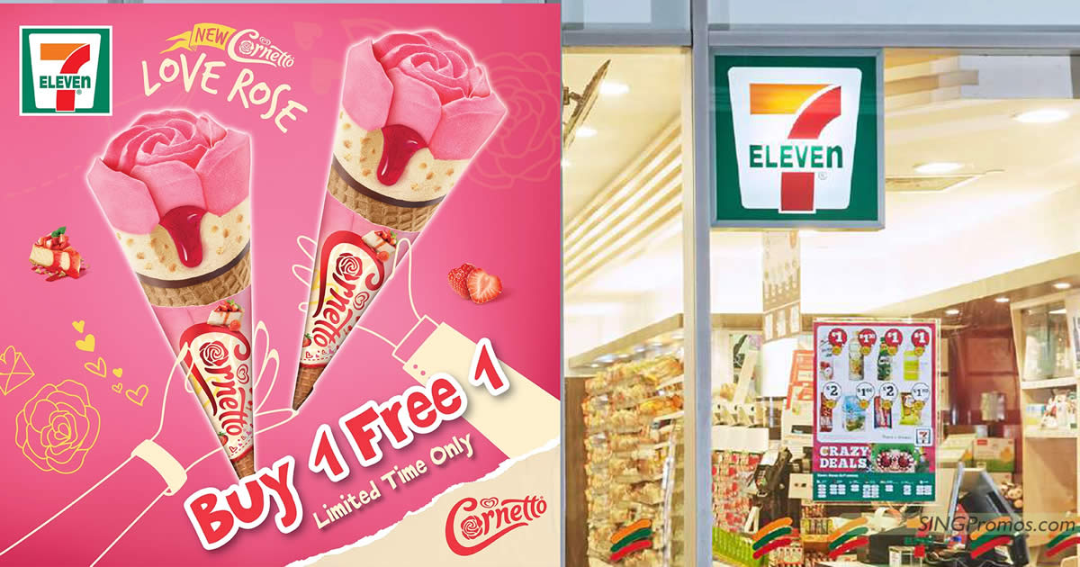 Featured image for 7-Eleven S'pore offering 1-for-1 Cornetto Love Rose Strawberry Cheesecake till 14 Feb 2023