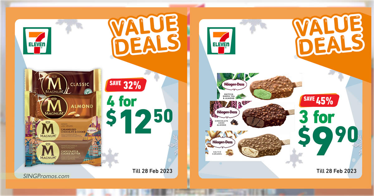 Featured image for 7-Eleven S'pore offering up to 45% off ice cream deals till 28 Feb 23, has Haagen-Dazs, Magnum and more