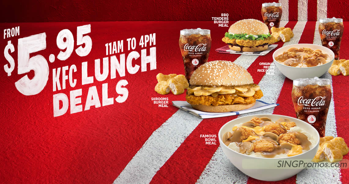 Featured image for KFC S'pore brings back weekday Lunch Deals from 27 Feb 2023, has Shrooms Burger too