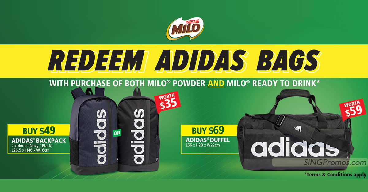 Featured image for Milo S'pore giving away free Adidas bags when you spend min $49 on selected products till 12 March 2023