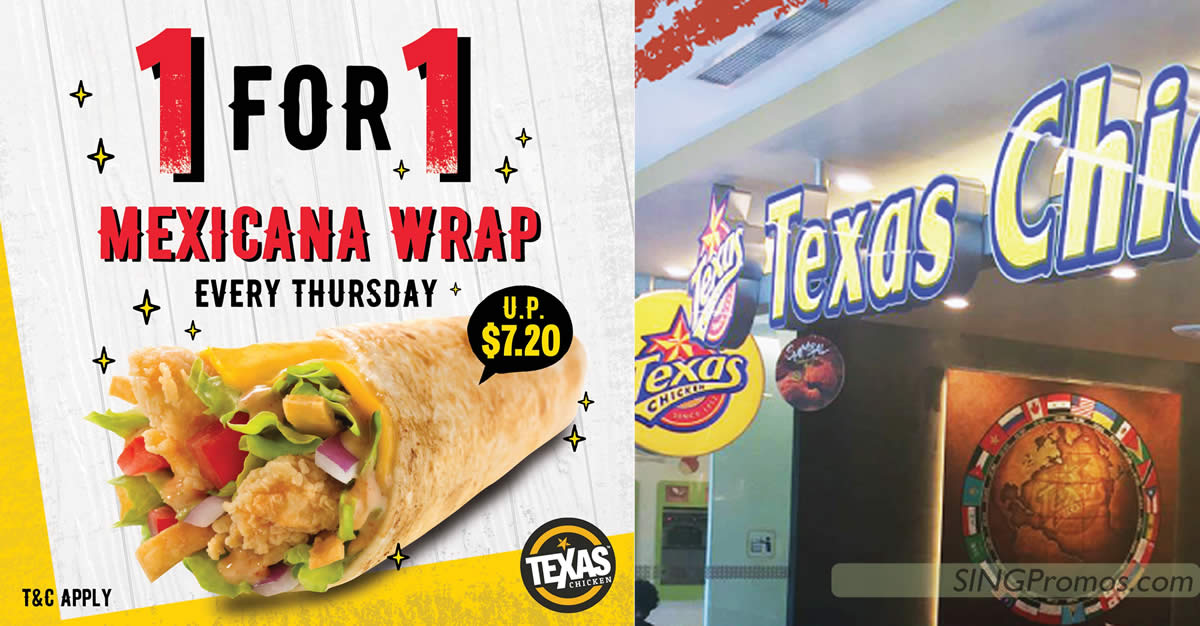 Featured image for Texas Chicken S'pore offering 1-for-1 Mexicana Wrap on Thursdays this Feb 2023