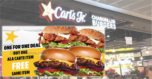 Featured image for Carl’s Jr S’pore has 1-for-1 a la carte items deal at 3 outlets from 4 Apr 2023, 2pm to 5pm weekdays