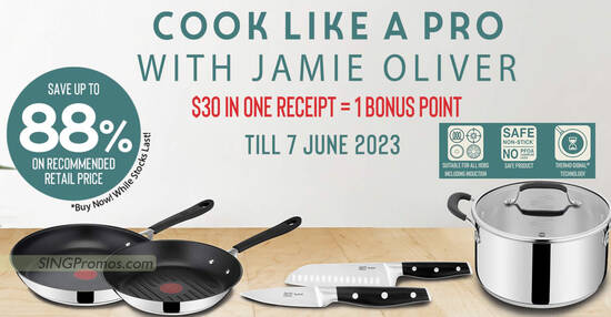Fairprice lets you redeem Tefal x Jamie Oliver Collection at up to 88% off with latest spend & redeem till 7 Jun 2023