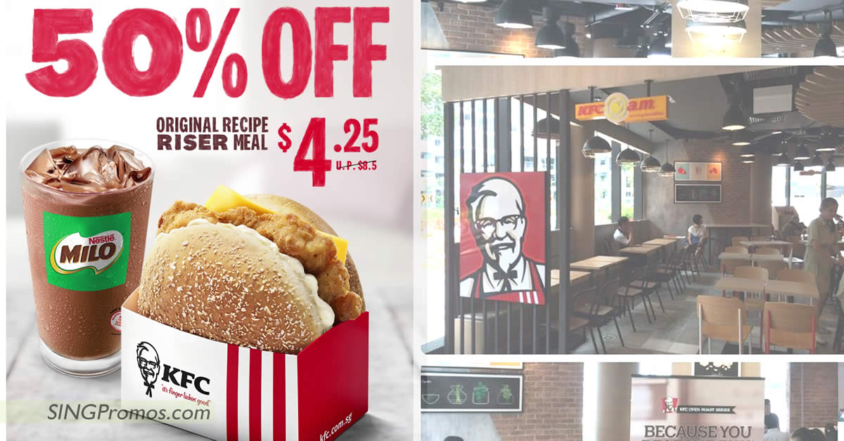 Featured image for KFC S'pore offering 50% off Original Recipe Riser breakfast value meal till 14 March 2023